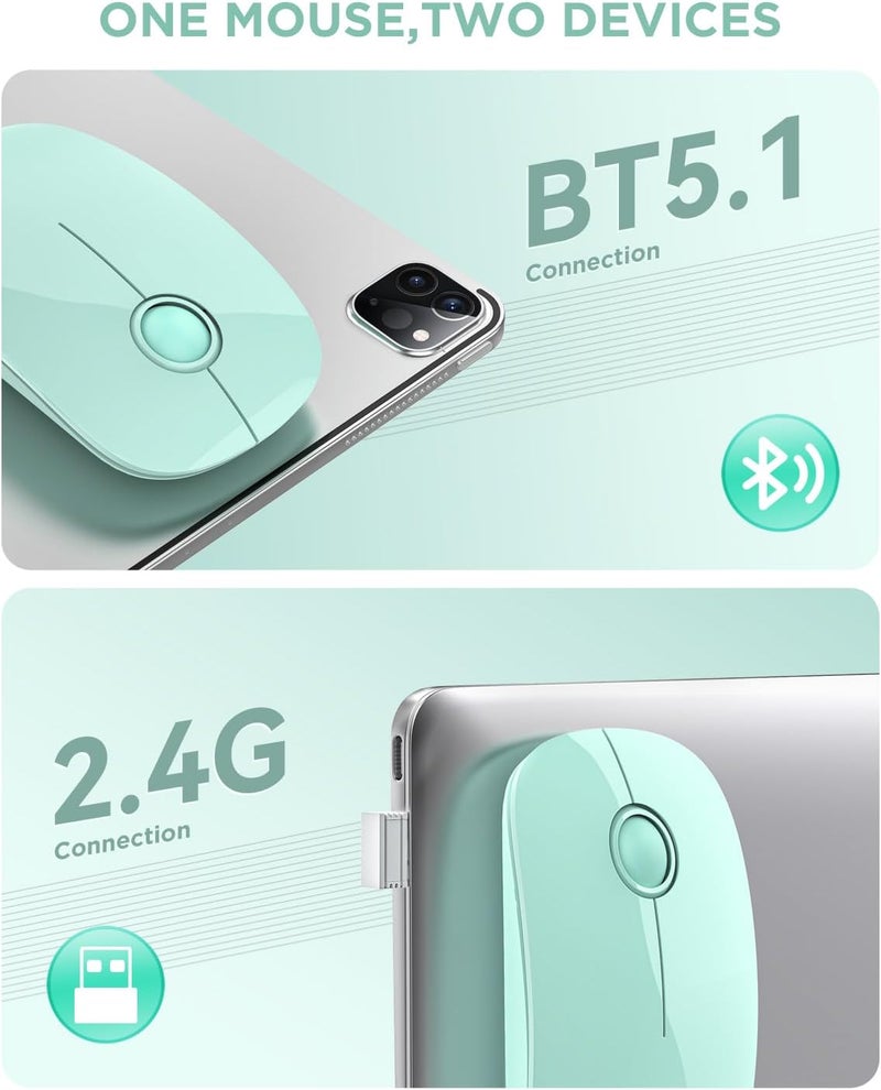 RAPIQUE R306 Wireless Mouse, Green, Bluetooth, USB, 480 hours battery life, 1600 DPI, Compatible with Windows, MacOS, Chromebook, Surface Pro, Laptops, PCs, and Computers - Image 3